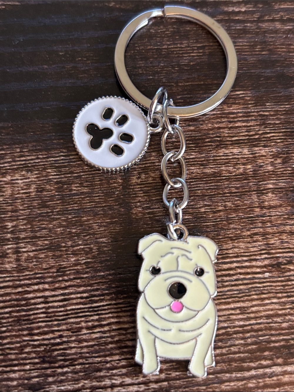 Mint Cream & Pink Bulldog Paw Keychain